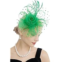 Myjoyday Women's Fascinators, Feathers Tea Party Hat, Veil Headband with Hair Clip for Cocktail Church