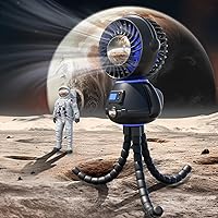 Koonie Astronaut Portable Stroller Fan, Baby-Safe Clip-on with Detachable Flexible Tripod, Rechargeable Battery-Operated, 3-Speeds, 270° Rotation - Ideal for Car Seats, Cribs, Treadmills, Travel
