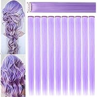 10 PCS Girls Light Purple Hair Accessories 21 inch Straight Colored Clip in On Synthetic Taro Purple Hair Extensions for Girls Woman Party (Light purple)