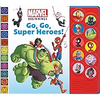 Marvel Beginnings Spider-man, Hulk, Capatian Marvel and More! - Go, Go, Super Heroes! 10-Button Sound Book - PI Kids