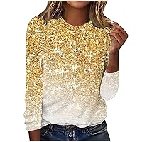 Long Sleeve Sparkly Sweatshirt for Women Casual Crewneck Fall Shimmer Glitter Tops Loose Fit Fashion Shiny Graphic Blouses