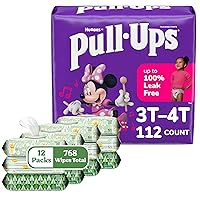 Pull-Ups Girls Training Pants & Wipes Bundle: Pull-Ups Training Pants for Girls Size 3T-4T, 112ct & Huggies Natural Care Sensitive Wipes, Unscented, 12 Packs (768 Wipes Total) (Packaging May Vary)