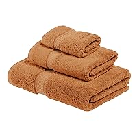 Egyptian Cotton Pile 3 Piece Towel Set, Includes 1 Bath, 1 Hand, 1 Face Towel/Washcloth, Ultra Soft Luxury Towels, Thick Plush Essentials, Guest Bath, Spa, Hotel Bathroom, Rust