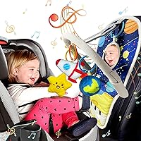 Car Seat Toys for Baby Infant 6 Months and Up, Carseat Toys with Musical Pedal Piano, Baby Mirror and Hanging Squeaky Sensory Soft Baby Toys 6 to 12 Months, Baby Car Toys Rear Facing