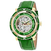 Men's Dome Stainless Steel Automatic Watch with Leather Strap, Green, 21 (Model: CV0751)
