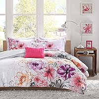 Intelligent Design Comforter Set Vibrant Floral Design, Teen Bedding for Girls Bedroom, Mathcing Sham, Decorative Pillow, King/California King, Olivia Pink 5 Piece