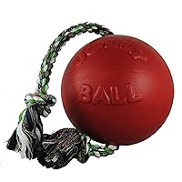 Jolly Pets Romp-n-Roll Rope and Ball Dog Toy, 6 Inches/Medium, Red (606 RD)