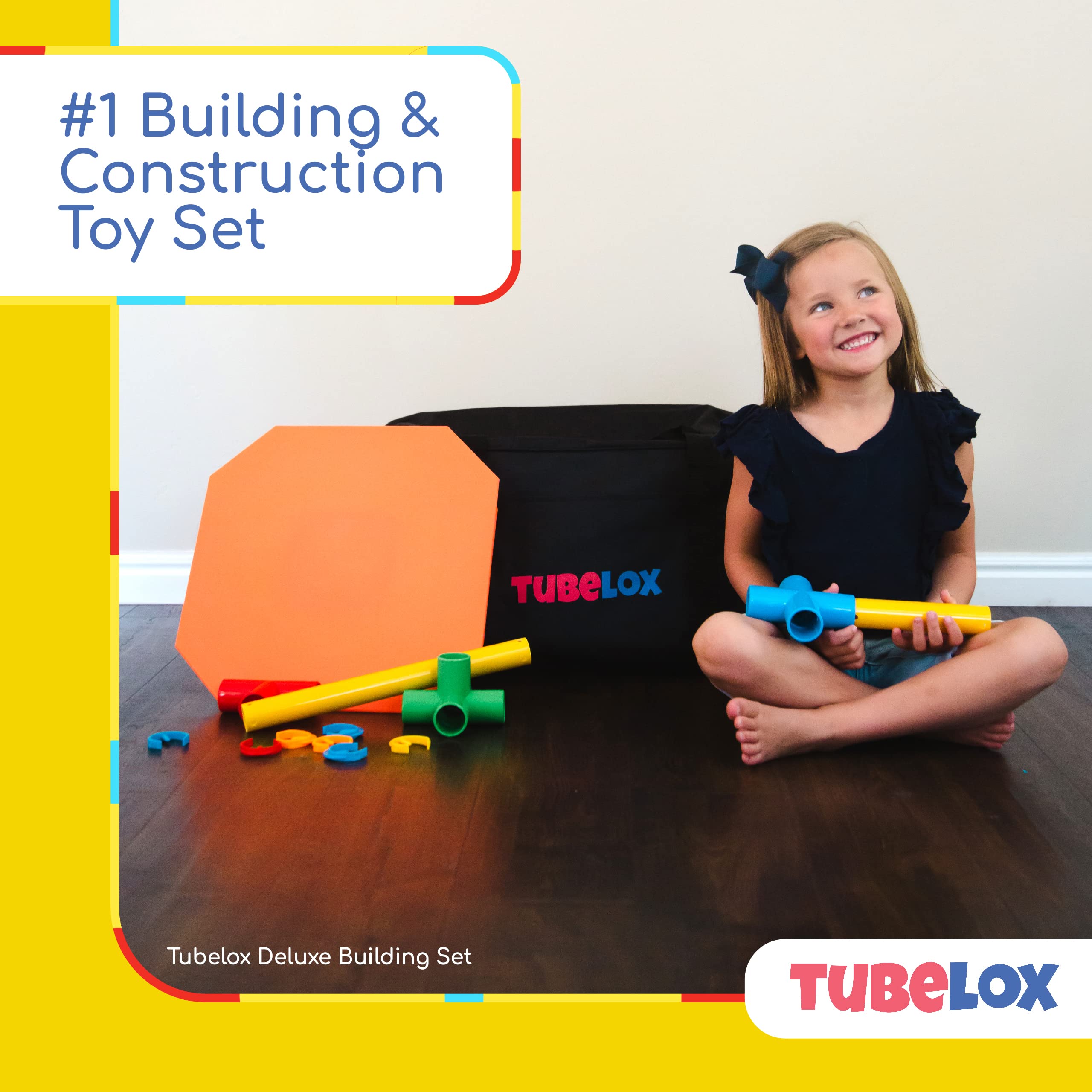 Tubelox Deluxe Building Toys Set - Kids STEM Toys for Development - 220 Piece Set w/ Storage Bag