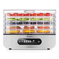 Food Dehydrator Machine, Compact Dehydrators for Food and Jerky, Fruits, Veggies, 500W Dehydrated Dryer with Temperature Control, 5 BPA-Free Trays Dishwasher Safe, Silver