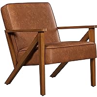 Yaheetech Accent Chair Faux Leather Armchair Lounge Chair with Wood Frame, Modern Retro Lounge Chair for Living Room/Office/Reception Area, Light Brown