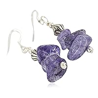 $80Tag Certified Silver Navajo Natural Amethyst Native Dangle Earrings 18270-9 Made By Loma Siiva