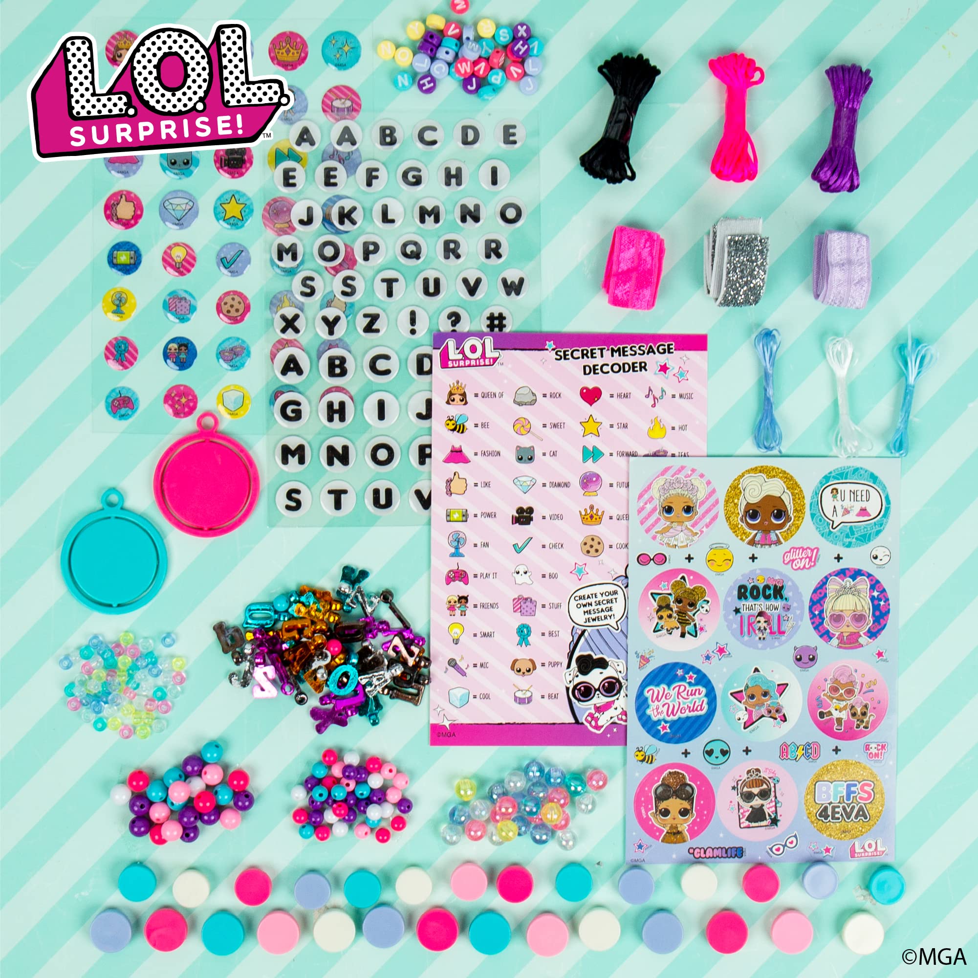 L.O.L. Surprise! Secret Message Jewelry, DIY Jewelry Making Craft , Great Bead Kit For Parties, Sleepover & Weekend Activity, Make L.O.L. Bracelets With Alphabet Beads for Kids Age 5, 6, 7, 8, 9