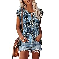 Kistore Women's Summer Casual V Neck Tank Tops Cap Sleeve Loose Fit Blouses Tunic Shirts