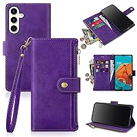 Antsturdy Samsung Galaxy S24+ Plus Wallet case with Card Holder for Women Men,Galaxy S24 Plus Phone case RFID Blocking PU Leather Flip Shockproof Cover with Strap Zipper Credit Card Slots,Purple