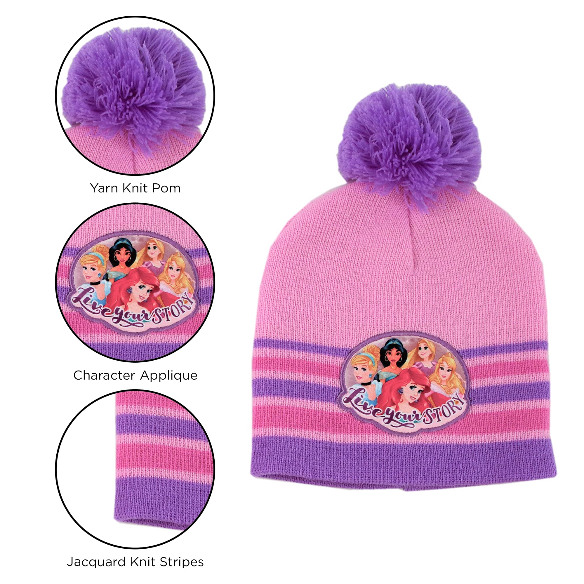 Disney Girls Princess Winter Hat, Scarf, & Kids Gloves Set For 2-4 or Princess Toddler Beanie, Scarf, & Mittens Set For 4-15