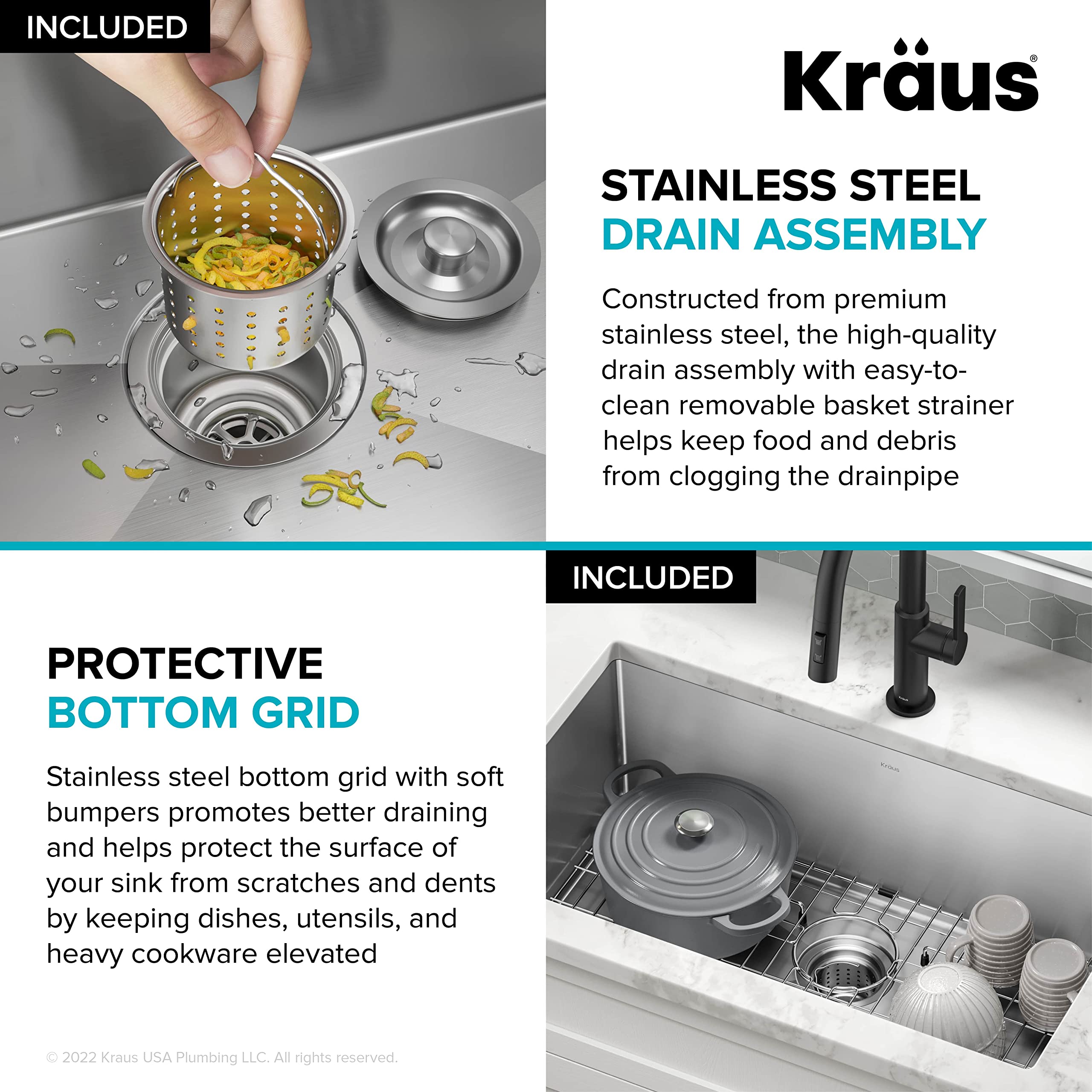 Kraus KHU100-32 Standart PRO 16 Gauge Undermount Single Bowl Stainless Steel Kitchen Sink, 32 Inch