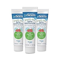 Dr. Brown's Fluoride-Free Baby Toothpaste, Infant & Toddler Oral Care, Strawberry, 3-Pack, 1.4oz/40g, 0-3 years