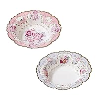 Talking Tables Truly Scrumptious Vintage Floral Disposable Bowls in 2 Designs for a Tea Party or Birthday, Blue/Pink (12 Pack)