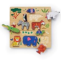 Crocodile Creek Wooden Stacking Puzzle, 10 Chunky Animal Pieces and Two-Sided Base with Play Scene for Kids Ages 2 Years and Up, 11.75 inches, 123 Zoo