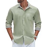 COOFANDY Men's Linen Button Down Shirt Long Sleeve Casual Beach Shirts with Pocket