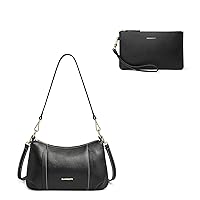 DORIS&JACKY Leather Shoulder Handbags For Women Medium Designer Crossbody Purse And Bags With Two Detachable Straps (4-Black With White Stitch)