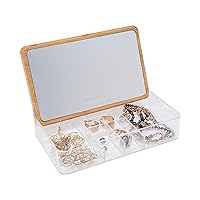 Simplify 5 Compartment Organizer with Bamboo Lid | Mirror | Perfect for Jewelry | Cosmetics | Accessories | Vanity & Countertop | Keepsake Storage Box | Clear