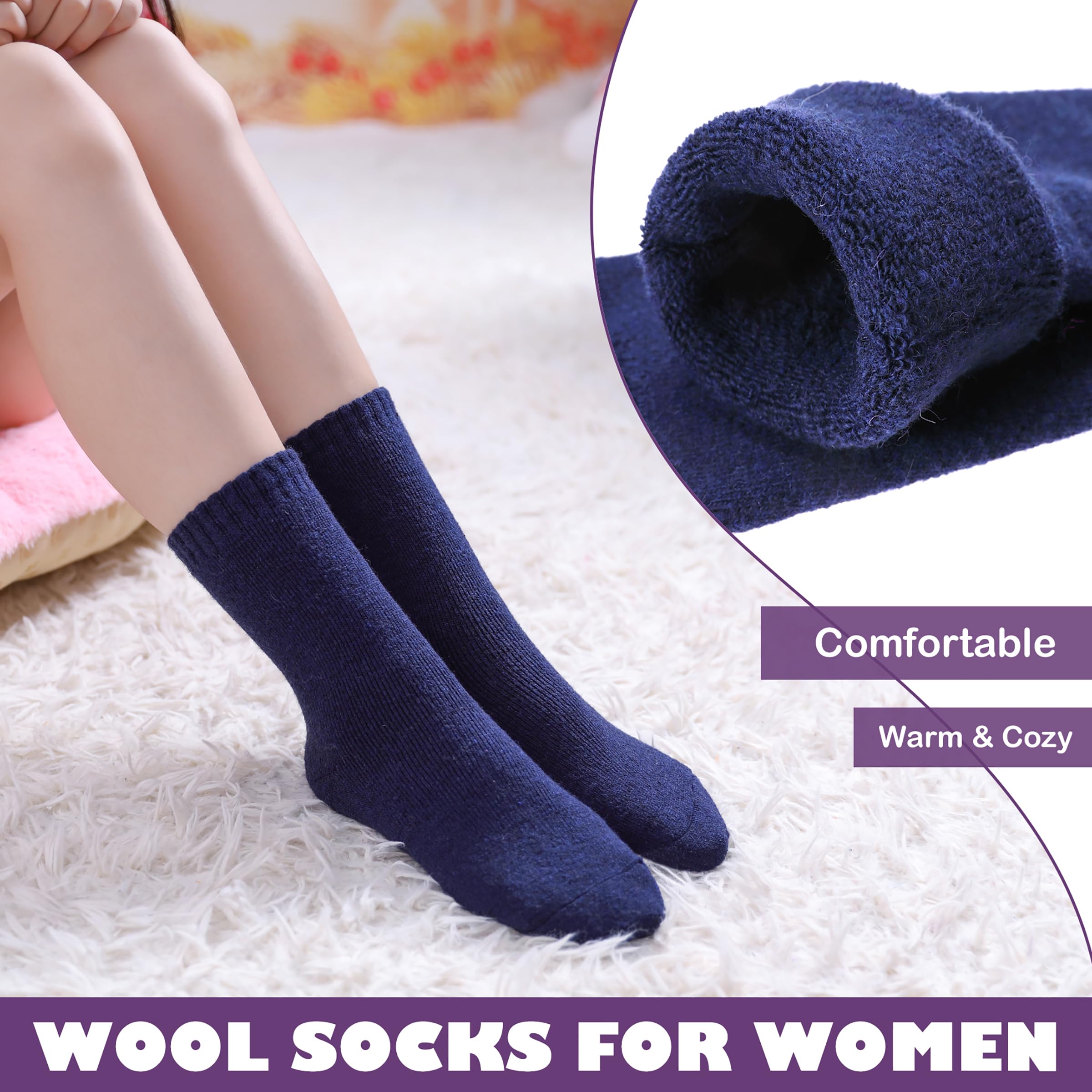 LINEMIN Wool Socks for Women Winter Warm Hiking Thick Warm Cozy Boot Crew Gift Socks 5 Pairs