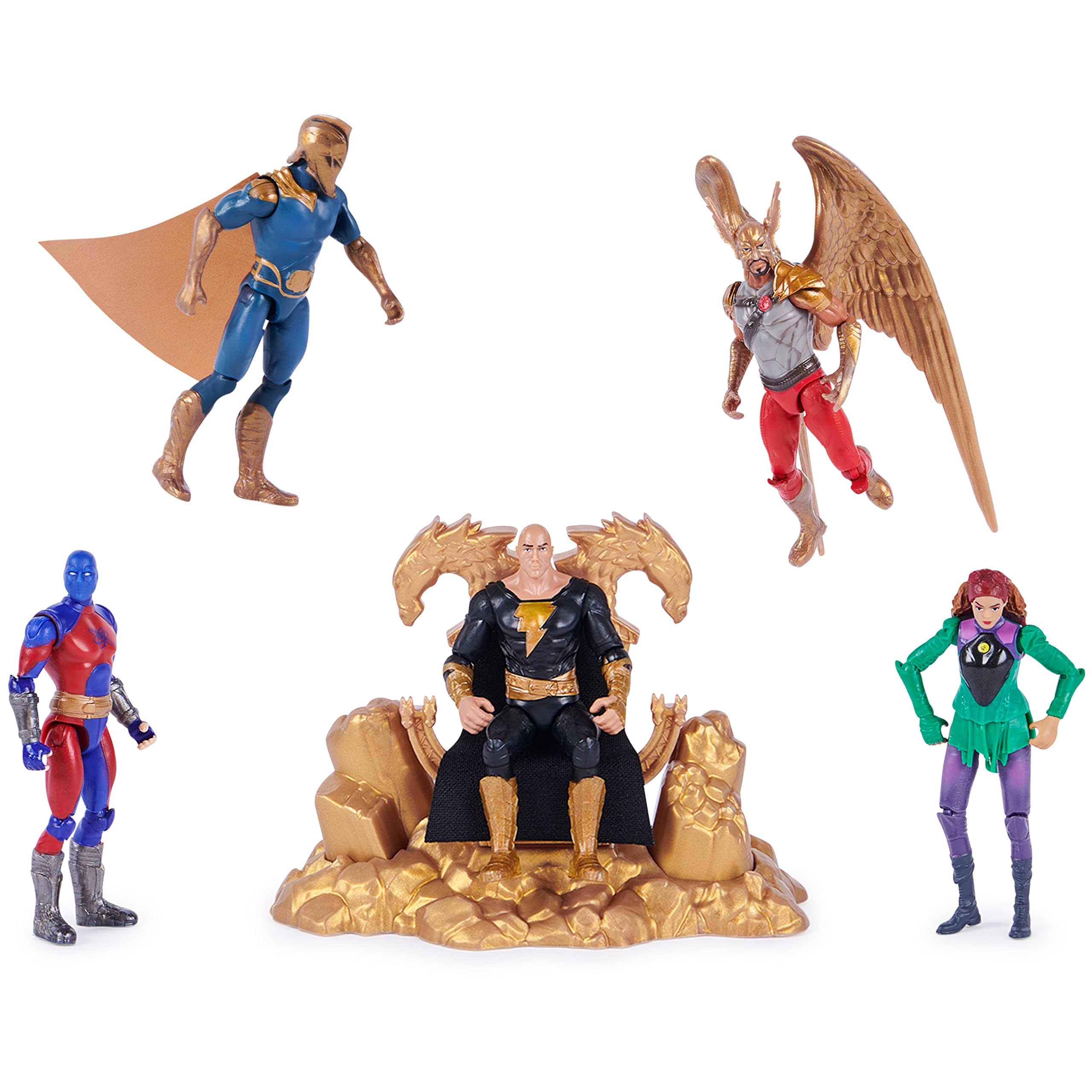 DC Comics, Black Adam and Justice Society Set, 4-inch Black Adam Toy Figures and Throne | Hawkman, Dr. Fate, Atom Smasher, Cyclone | Kids Toys for Boys and Girls Ages 3 and Up (Amazon Exclusive)