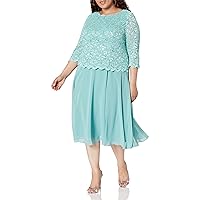 Alex Evenings Women's Plus Size Tea Length Lace Mock Dress