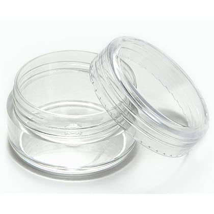 Vivaplex, 50, Clear, Empty, 5 Gram Plastic Pot Jars, Cosmetic Containers.