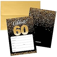DISTINCTIVS Black and Gold 60th Birthday Party Invitations - 10 Cards with Envelopes