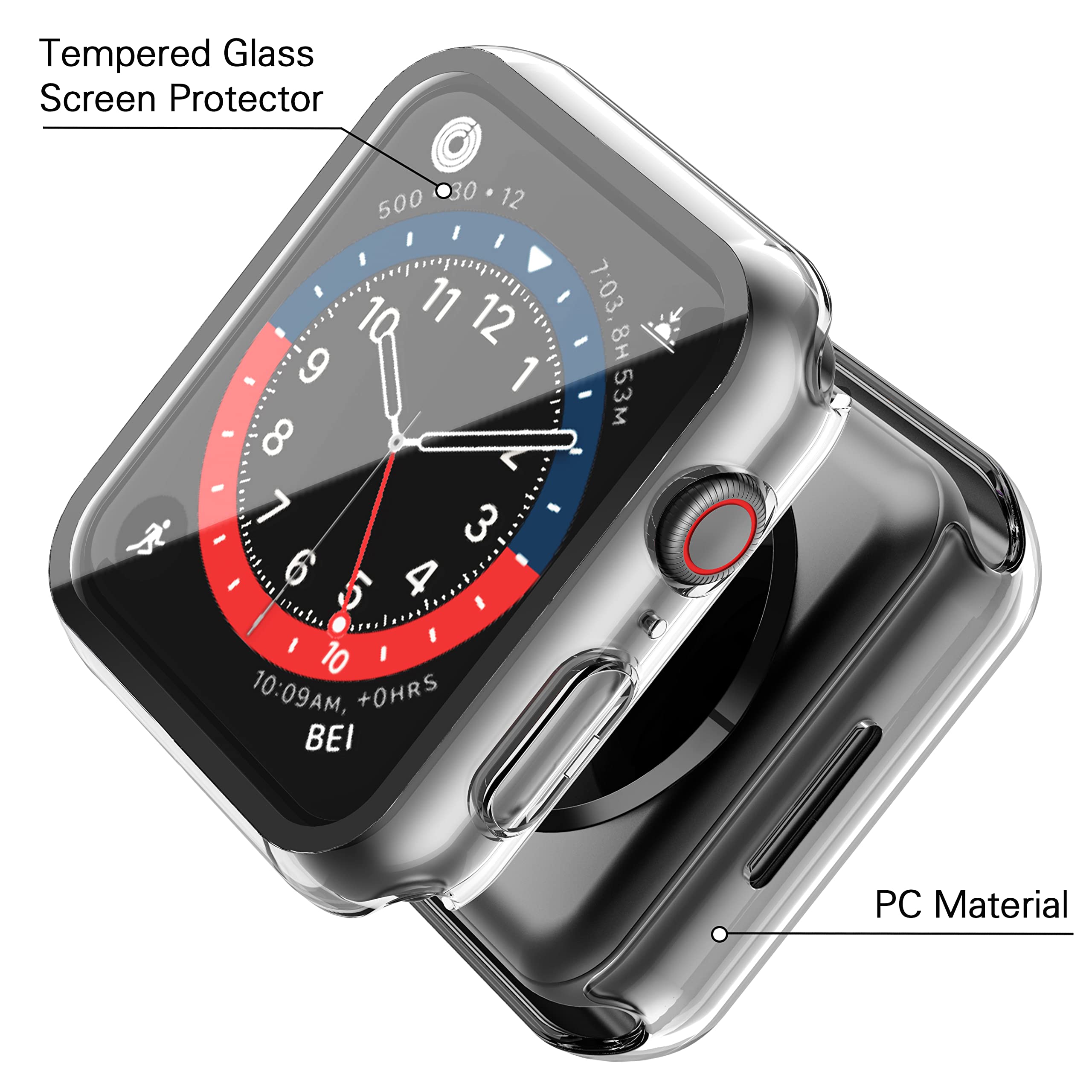 Misxi 2 Pack Hard PC Case with Tempered Glass Screen Protector Compatible with Apple Watch Series 8 Series 7 41mm, Ultra-Thin Scratch Resistant Overall Protective Cover for iWatch, Transparent
