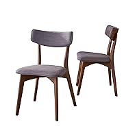 Abrielle Mid-Century Modern Fabric Dining Chairs with Natural Walnut Finished Rubberwood Frame, 2-Pcs Set, Dark Grey / Natural Walnut