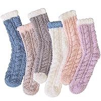 YSense 6 Pairs Womens Cozy Soft Fuzzy Socks - Fluffy Crew Slipper Socks