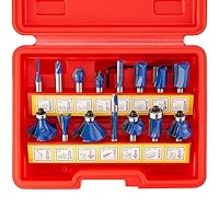 10100 Tungsten Carbide Router Bits, 15 Piece Router Bit Set, 1/4” Router Bit Shank Tungsten Carbide Router Bits, Chamfer Router Bits for Woodworking on Wood , Blue