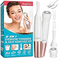 Eyebrow Trimmer and Facial Hair Removal for Women, 2 in 1 Eyebrow Razor & Facial Hair Remover Kit, USB Rechargeable Painless Hair Removal for Face Peach Fuzz, Lips, Body, Chin, Arms