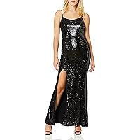 Dress the Population Women's Ingrid Sleeveless Sequin Long Gown with Slit Dress