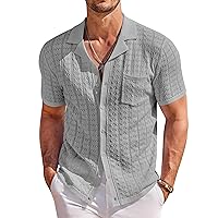 COOFANDY Men's Knit Button Down Shirt Short Sleeve Vintage Polo Shirts Summer Casual Beach Tops