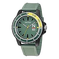 Nautica Men's NAPFWF304 Finn World Military Green Wheat PU Fiber Strap Watch