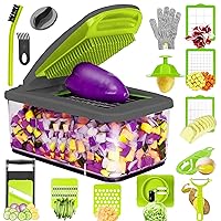 Vegetable Chopper and Dicer, 14 in 1 Multifunctional Mandoline Slicer for Kitchen, BPA Free Onion Chopper and Spiralizer, Cutter, Dicer, Grater with Container, Food Veggie Chopper (gray)