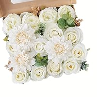 Artificial Flowers Combo Fake Flowers Rose Silk Flowers with Stems for DIY Wedding Bouquets Centerpieces Arrangements Table Decor Bridal Baby Shower Party Home Decor (Cream White)