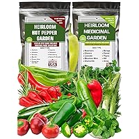 Ultimate Set with Medicinal Herbal and Hot Pepper Seeds - Heirloom, Non GMO, USA Made - Total 20 Individual Bags with Most Needed Seeds for Planting Outdoor, Indoor and Hydroponic
