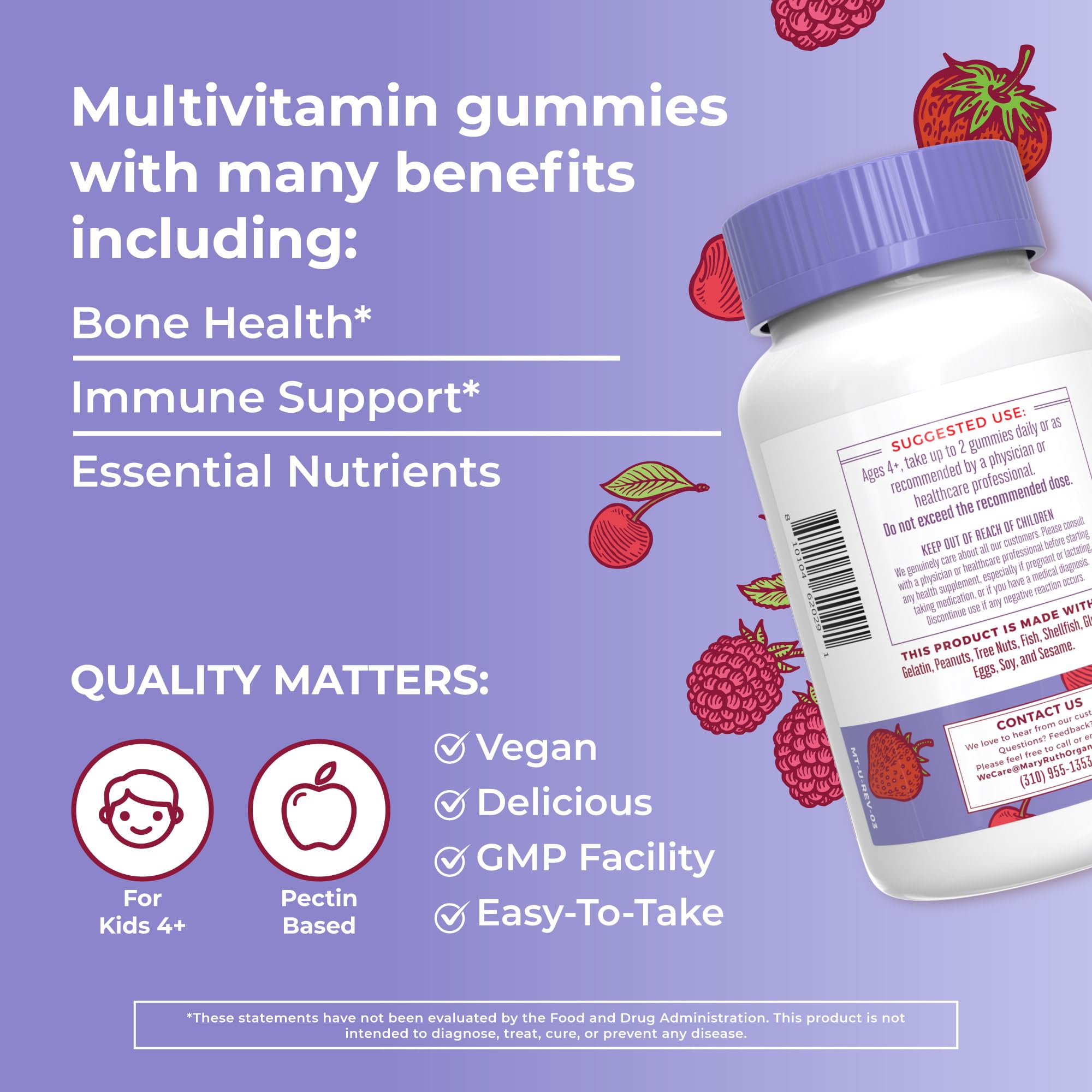 MaryRuth's Kids Multivitamin Gummies, Kids Probiotic Gummies, and Kids Magnesium Calm Gummies, 3-Pack Bundle for Immune Support, Bone Health, Digestive & Gut Health, Calm & Relaxation, Vegan, Non-GMO