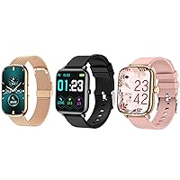 KALINCO 3 Pack Smart Watch and Fitness Tracker Bundle: P76 Rose Gold, P22 Black and P96 Pink Gold, with Heart Rate, Blood Oxygen Monitoring