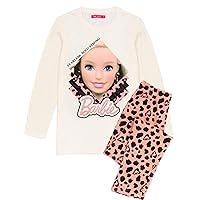 Barbie Pyjamas Girls Kids Snug Fit Doll Cream T-Shirt & Leggings Pjs