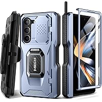 TONGATE for Z Fold 5 Case with Ring Stand, Built-in Z Fold5 S Pen Holder, Shockproof Rugged Phone Case with Screen Protector & Slide Camera Cover & Belt Clip for Samsung Galaxy Z Fold 5 2023,Ice Blue