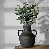 SIDUCAL Rustic Ceramic Farmhouse Flower Vase with 2 Handles, Terracotta Vase, Decorative Pottery Flower Vase for Home Decor, Table, Wedding, Living Room, Shelf Decor, 7.3 Inch, Bronze
