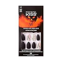 KISS Special Design Halloween Fake Nails, Glow-In-The-Dark, Style ‘Scary Skeletons’, with Pink Gel Nail Glue, Mini Nail File, Manicure Stick, & 28 False Nails