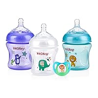 Nuby Natural Touch 3 Pack Bottles with Slow Flow Nipple & Bonus Ortho Pacifier- Neutral