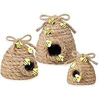3 Pcs Bee Hive Decor Honey Bee Tiered Tray Decor Summer Spring Bee Decorations Mini Jute Beehive Farmhouse Kitchen Decor for Table Shelf Sitter Home Coffee Bar Themed Party (Vintage Color)